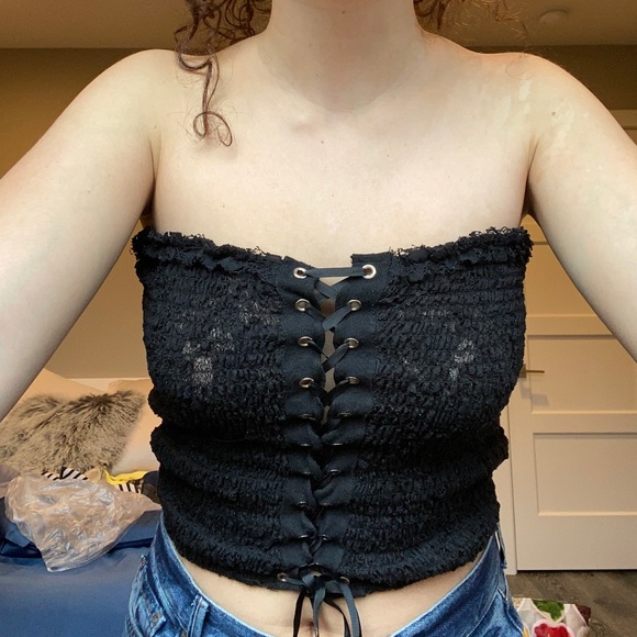 Zara Black lace corset tie up top - Picture 2 of 3